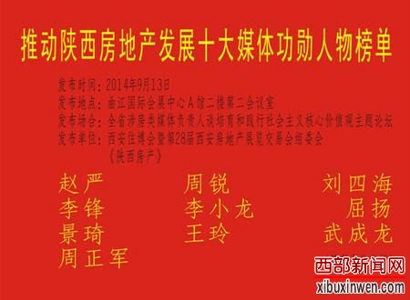 推动陕西房地产发展媒体功勋人物榜单TOP10